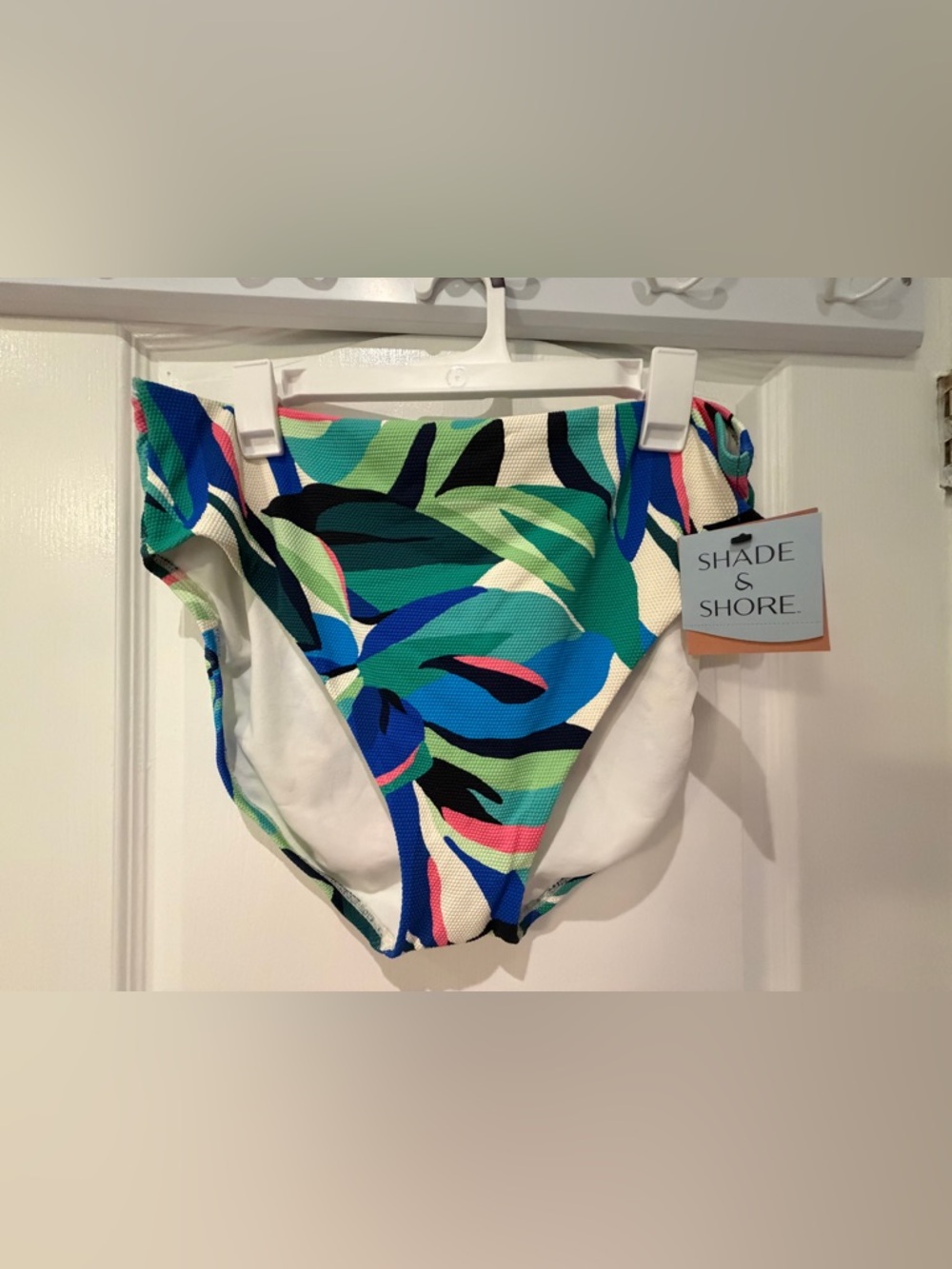 Shade & Shore Green Blue Pink Leaf-Print Bikini Bottom